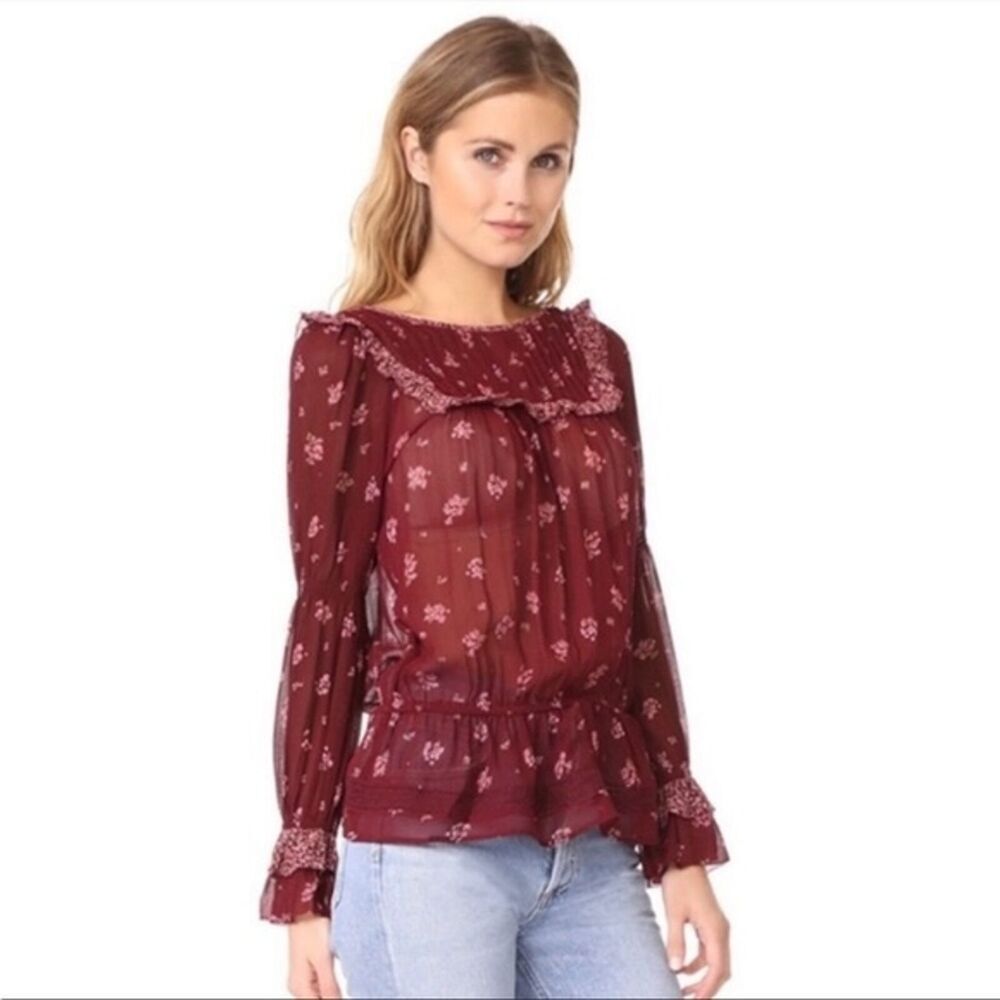 Joie Andrielle Prairie 100% Silk Long Sleeve Floral Blouse Women's Size M